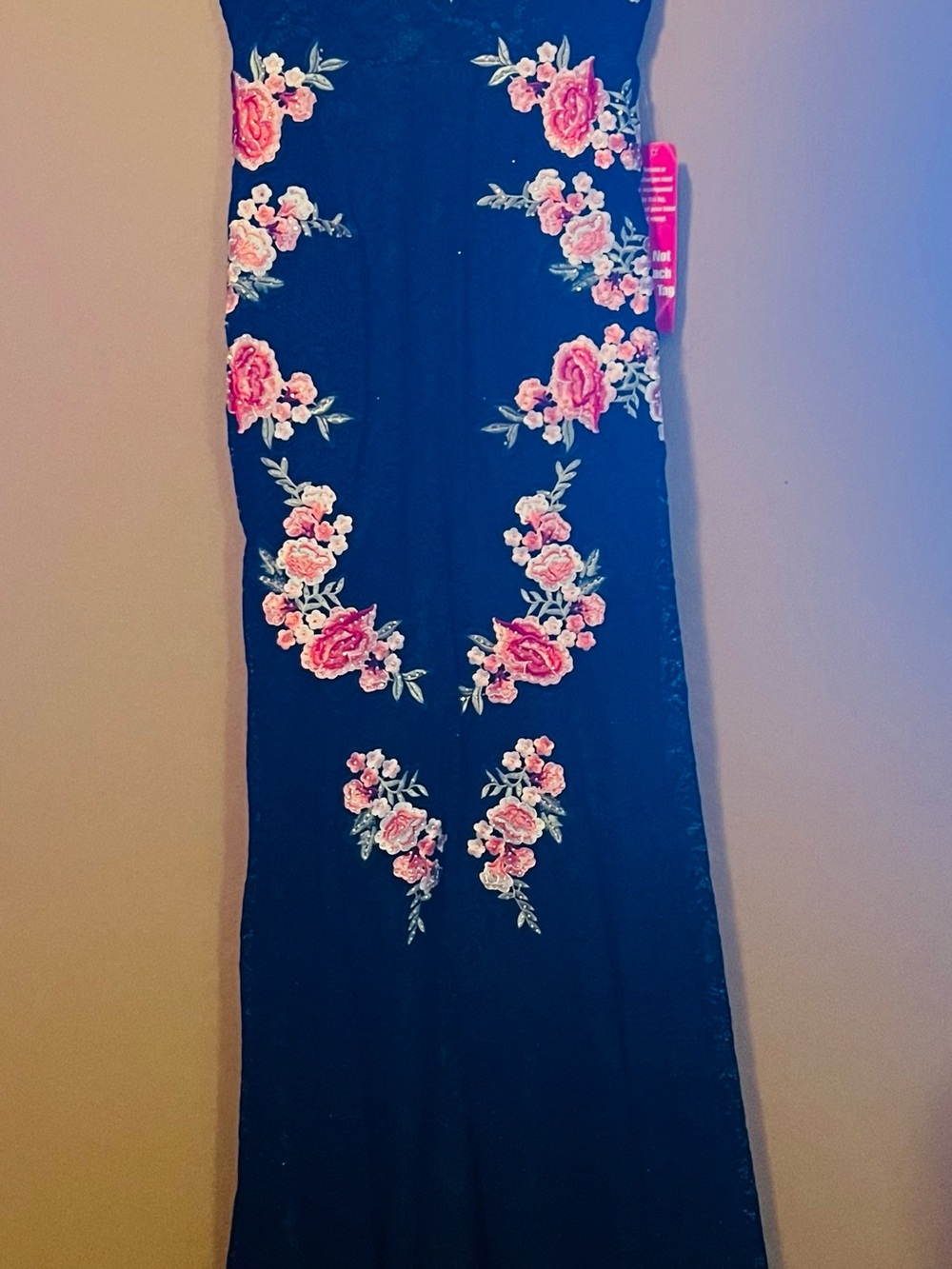 Crystal Doll Black Dress with Pink Floral Embroidery